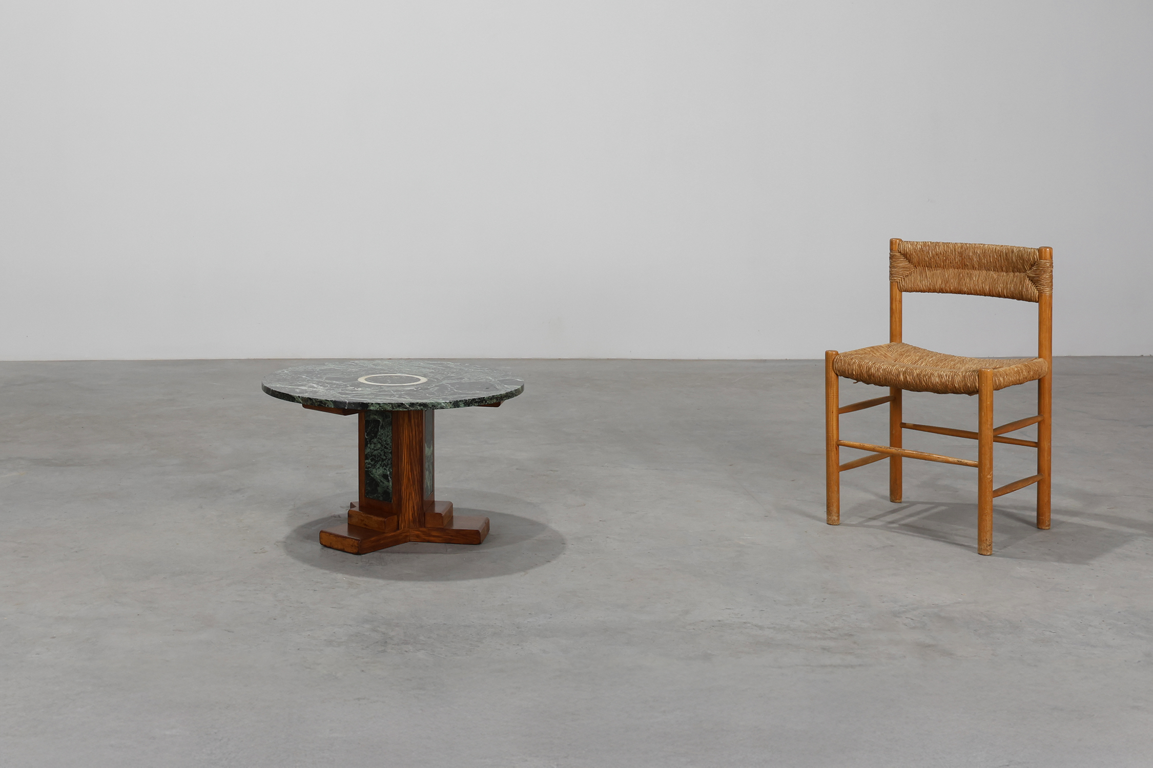 Art Deco Oak and Green Marble Coffee Table, France, 1920thumbnail